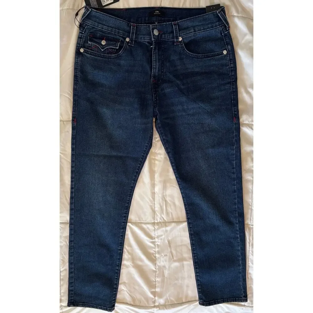 NWT True Religion Geno SN Slim Jeans 36x32 Dark Shivering Wash Denim 5 Pocket